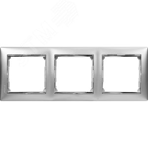 VALENA Рамка 3 поста горизонтальная алюминий/серебро (770353)