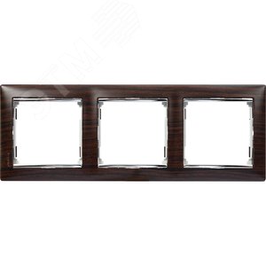 VALENA Рамка 3 поста горизонтальный монтаж темное дерево/серебро (770373)