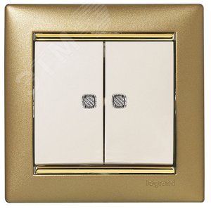 VALENA Выключатель двухклавишный 10A с индикацией слоновая кость (774113)