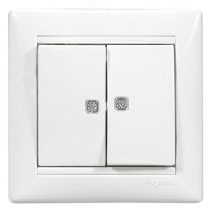 VALENA Выключатель двухклавишный 10A с индикацией белый (774213)