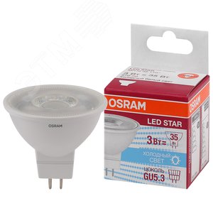 Светодиодная лампа LED STAR MR16 3W, 110°, 220-240 вольт, GU5, 3 LSMR1635110 3W/850 230V GU5.310X1RU | 4052899981133 | Osram - Osram