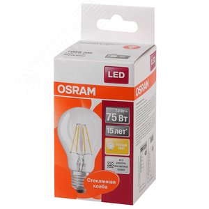 Лампа светодиодная LED 8Вт Е27 FILAMENT CLA75, тепло-бел, прозр. OSRAM (4058075055339) 3