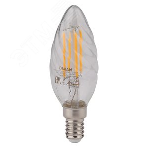 Лампа светодиодная LED 4Вт Е14 FILAMENT CLBW40, тепло-бел, прозр.витая свеча OSRAM 2