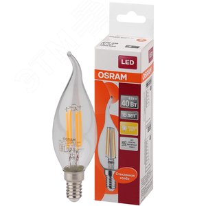 Лампа светодиодная LED SCL BA40 4W/827 230V CL FIL E14 470lm FS1 | 4058075055452 | Osram