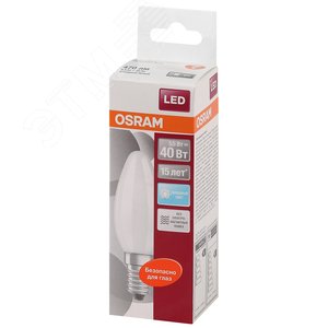 Лампа светодиодная LED 5Вт Е14 CLB40 FR белый, матовая свеча OSRAM (4058075056886) - фото 3