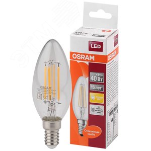 Светодиодная филаментная лампа LED STAR Classic B 4W, прозрачная колба, Е14 LEDSCLB40 4W/827 230V FIL E14 FS1 | 4058075068353 | Osram - Osram