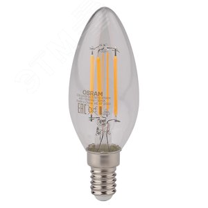 Светодиодная филаментная лампа LED STAR Classic B 4W, прозрачная колба, Е14 LEDSCLB40 4W/827 230V FIL E14 FS1 | 4058075068353 | Osram - фото 2