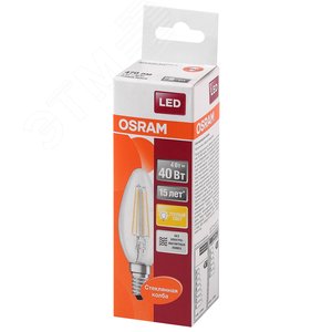 Светодиодная филаментная лампа LED STAR Classic B 4W, прозрачная колба, Е14 LEDSCLB40 4W/827 230V FIL E14 FS1 | 4058075068353 | Osram - фото 3