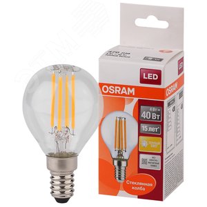 Лампа светодиодная LED 4Вт Е14 STAR ClassicP (замена 40Вт),теплый, прозр. Филаментная Osram (4058075068377)