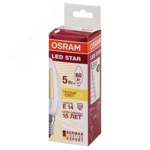 Лампа светодиодная LED 5Вт Е14 STAR ClassicB (замена 60Вт),теплый белый свет, прозрачная колба Osram (4058075116672) 3