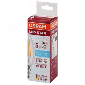 Лампа светодиодная LED 5Вт Е14 STAR ClassicB (замена 60Вт),нейтральный белый свет, прозрачная колба Osram (4058075116702) 3