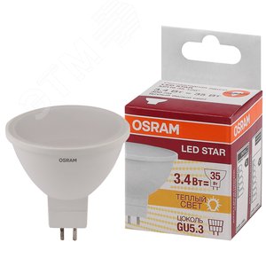 Лампа светодиодная LED 3,4Вт GU5.3,110°,STAR MR16 (замена 35Вт),теплый белый свет Osram