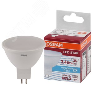 Светодиодная лампа LED STAR MR16 3, 110°, 220-240 вольт, GU5, 3 LSMR1635110 3.4W/840230VGU5.310X1RU | 4058075129030 | Osram - Osram