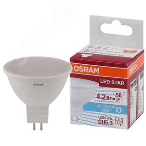 Светодиодная лампа LED STAR MR16 4, 110°, 220-240 вольт, GU5, 3 LSMR1650110 4.2W/840230VGU5.310X1RU | 4058075129092 | Osram