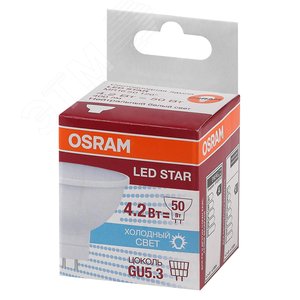 Светодиодная лампа LED STAR MR16 4, 110°, 220-240 вольт, GU5, 3 LSMR1650110 4.2W/840230VGU5.310X1RU | 4058075129092 | Osram 3