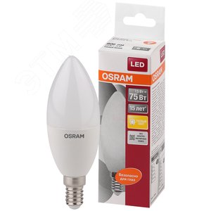Лампа светодиодная LED 8Вт E14 CLB75 тепло-бел, матов.свеча OSRAM - LEDVANCE