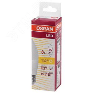 Лампа светодиодная LED 8Вт E27 CLB75 тепло-бел, матов.свеча OSRAM (4058075210745) 3