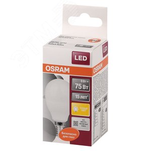 Лампа светодиодная LED 8Вт E14 CLP75 тепло-бел, матов.шар OSRAM (4058075210806) 3