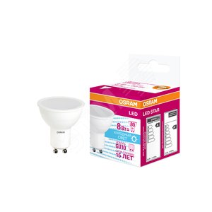 Лампа светодиодная LED 8Вт GU10 PAR16 (замена 80Вт) белый, OSRAM (4058075211018) - LEDVANCE
