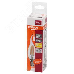 Лампа светодиодная LED 5Вт E14 CLB60 тепло-бел, Filament прозр.свеча на ветру OSRAM (4058075212336) 3