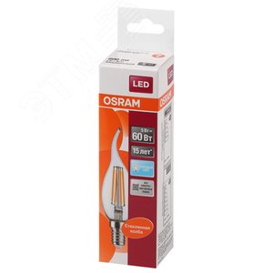 Лампа светодиодная LED 5Вт E14 CLB60 белый, Filament прозр.свеча на ветру OSRAM - фото 3