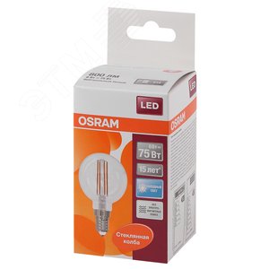Лампа светодиодная LED 6Вт E14 CLP75 белый, Filament прозр.шар OSRAM 3