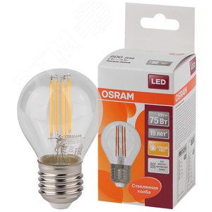 Лампа светодиодная LED 6Вт E27 CLP75 тепло-бел, Filament прозр.шар OSRAM (4058075218208)