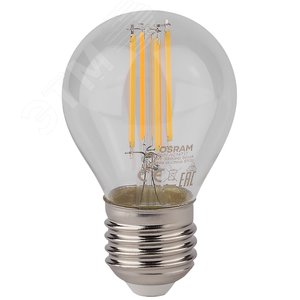 Лампа светодиодная LED 6Вт E27 CLP75 белый, Filament прозр.шар OSRAM 2