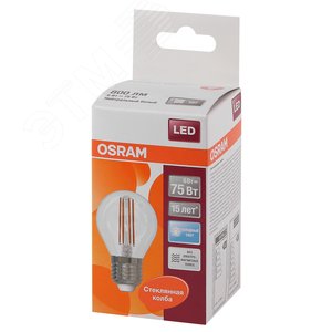 Лампа светодиодная LED 6Вт E27 CLP75 белый, Filament прозр.шар OSRAM 3