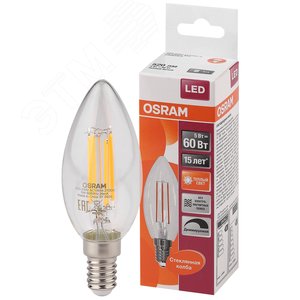 Светодиодная филаментная лампа LED STAR Classic B 5W, прозрачная колба, Е14 LSCLB60D 5W/827 230V FIL E14 10X1RU | 4058075230354 | Osram - Osram