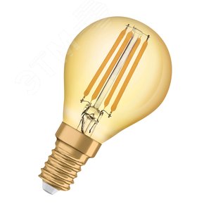 Лампа светодиодная филаментная LED 4Вт Е14 2400K 410лм шар золото 230V FIL CL Р (замена 35Вт) OSRAM Vintage 1906 (4058075293496) - LEDVANCE