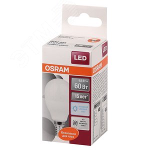 Лампа светодиодная LED 6,5Вт Е14 6500К  600лм шар 230V FR P (замена 60Вт) OSRAM LS (4058075467705) 3