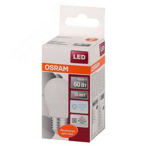 Лампа светодиодная LED 6,5Вт Е27 6500К  600лм шар 230V FR P (замена 60Вт) OSRAM LS - фото 3