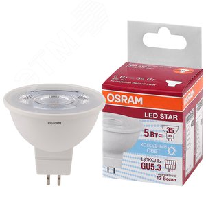 Лампа светодиодная LED 5Вт GU5.3 4000К 350лм 12V CL MR16 (замена 35Вт) OSRAM LS - LEDVANCE