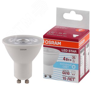 Лампа светодиодная LSPAR163536 4W/840 230V GU10 10X1RU | 4058075481374 | OSRAM - Osram