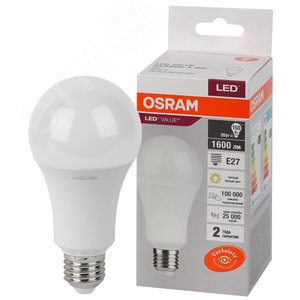 Лампа светодиодная груша LED 20 Вт E27 3000К 1600Лм 220 В (замена 150Вт) OSRAM - Osram