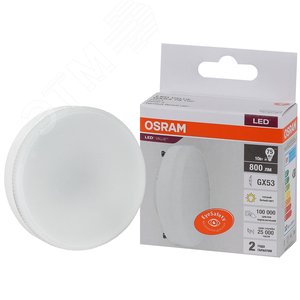 Лампа светодиодная LED 10 Вт GX53 3000К 800Лм таблетка 220 В (замена 75Вт) OSRAM - Osram