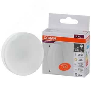 Лампа светодиодная LED 8 Вт GX53 3000К 640Лм таблетка 220 В (замена 60Вт) OSRAM - Osram