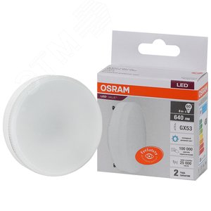 Лампа светодиодная LED 8 Вт GX53 6500К 640Лм таблетка 220 В (замена 60Вт) OSRAM - LEDVANCE