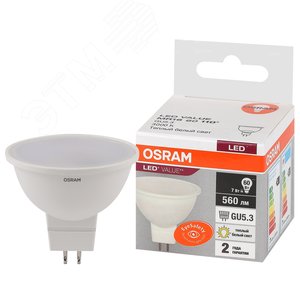 Лампа светодиодная LED 7 Вт GU5.3 3000К 560Лм спот 220 В (замена 60Вт) OSRAM - Osram