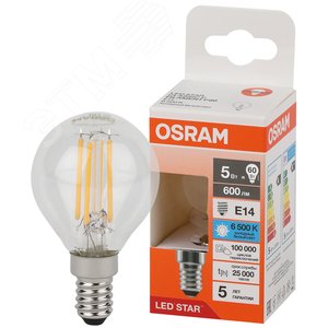 Лампа светодиодная  филаментная LSCLP60 5W/865 230VFILCL E14 10X1RU серия LED Star  | 4058075688223 | OSRAM - Osram