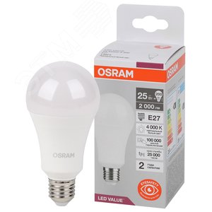 Лампа светодиодная LED Value Грушевидная 25Вт (замена 200Вт), 2000Лм, 4000К, цоколь E27 OSRAM - LEDVANCE