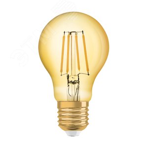 Лампа светодиодная филаментная LED 6,5Вт Е27 2400K 650лм груша золото 230V FIL CL А (замена 35Вт) OSRAM Vintage 1906 (4058075293298)