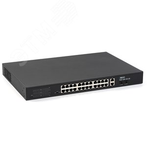 Коммутатор неуправляемый SKAT 24 порта PoE+,  2-Uplink, 2-SFP, 260 Вт - Бастион