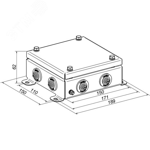 Коробка монтажная огнестойкая КМ-О (16к)-IP55-1515, корпус из оцинкованной стали, количество вводов 8 (КМ-О (16к)-IP55-1515 8вв) - фото 2
