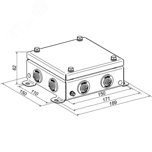 Коробка монтажная КМ IP55-1515, корпус из оцинкованной стали, количество вводов 8 (КМ-IP55-1515 8вв) - фото 3