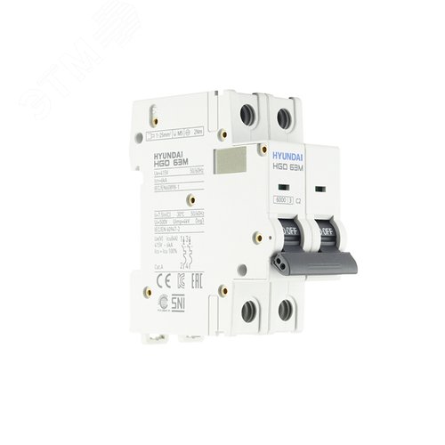 Автоматический выключатель HGD63-M 2PMCS0000C 00002 2 полюса, 2А, ток к.з. 6kA, хар-ка C (STANDARD) (Hyundai)