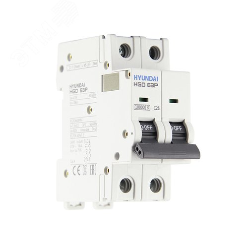 Автоматический выключатель HGD63P 2PMCS0000C 00025 2 полюса, 25А, ток к.з. 10kA, хар-ка C (STANDARD)