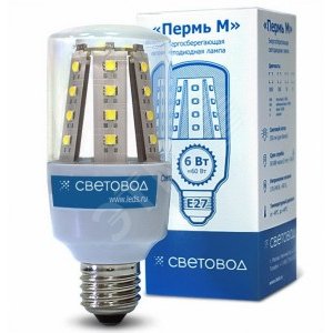 Лампа светодиодная LED 6вт 650Лм Е27 5000/6500К 85В (Пермь М-28-24/85В) - Световод