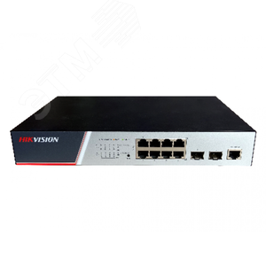 Коммутатор L2, Управляемый, 8 RJ45 1000M PoE, 2 1000M SFP порта, 802.3af/a,t бюджет PoE 125Вт, VLAN, RSTP, IGMP, QoS, ERPS (DS-3E2510P(B)) - Hikvision